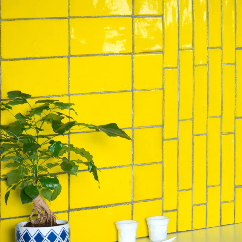 Handgemachte Dekorfliesen Metallica Yellow 10x20 Cm