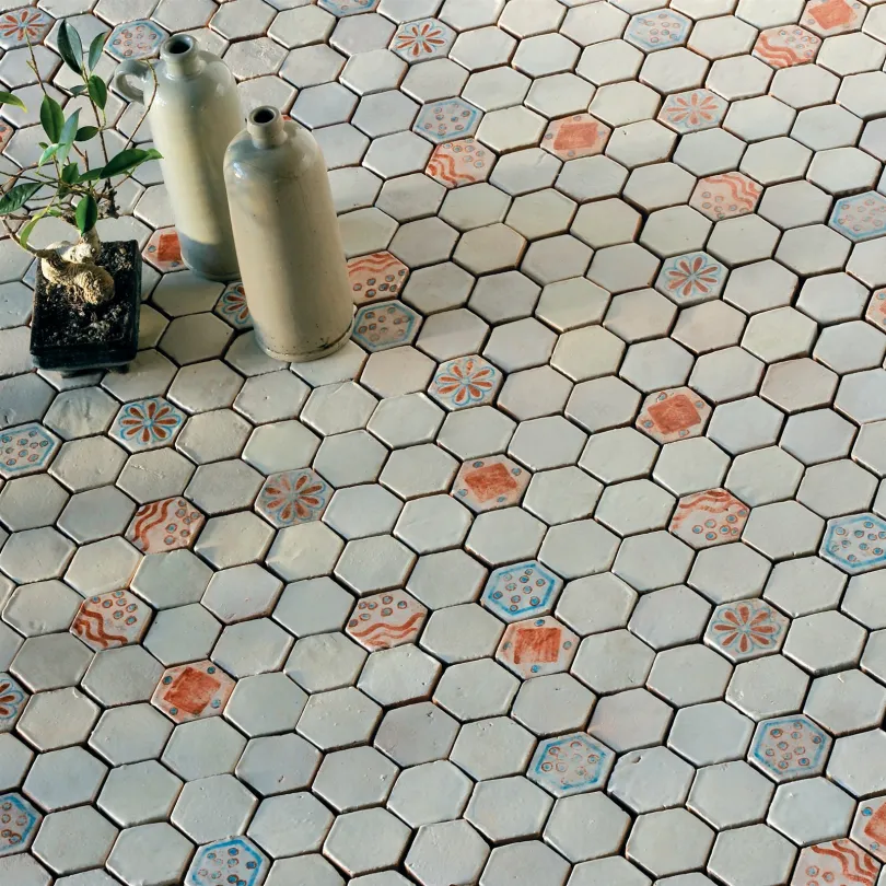 Carrelage Mosaïque Le Miniature Esagono Bianco su rete 24x22 cm