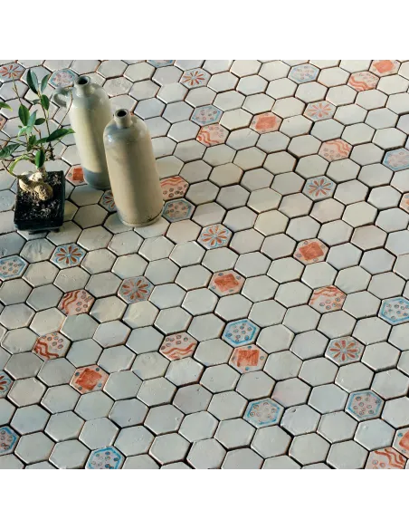 Tessere Mosaico Le Miniature Esagono Bianco su rete  24x22 cm