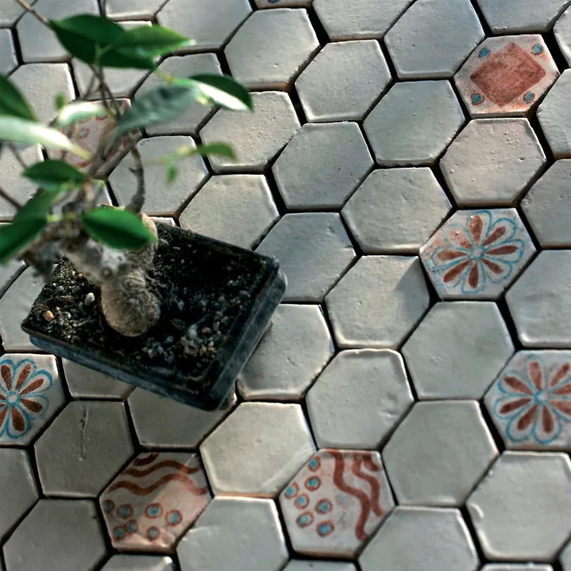 Carrelage Mosaïque Le Miniature Esagono Bianco su rete 24x22 cm