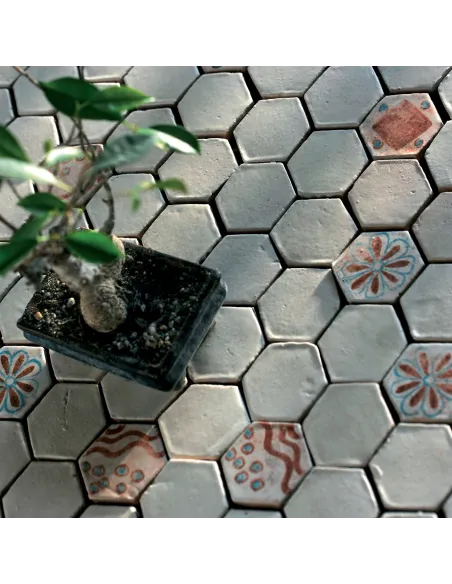 Tessere Mosaico Le Miniature Esagono Bianco su rete  24x22 cm