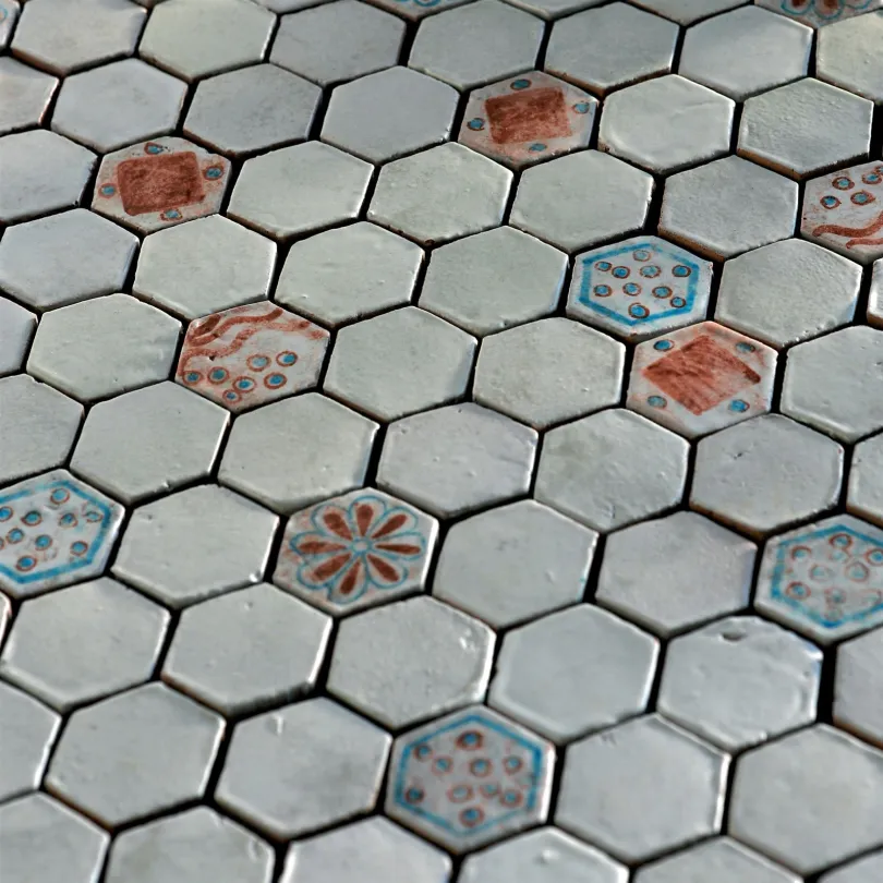 Carrelage Mosaïque Le Miniature Esagono Bianco su rete 24x22 cm
