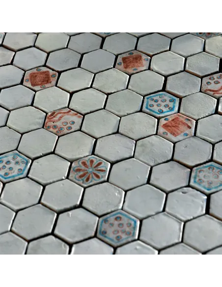 Mosaikfliesen Le Miniature Hexagon Weiß auf Netz  24x22 cm