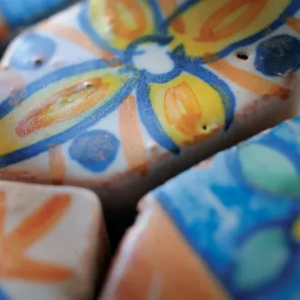 Mosaic tiles Le Miniature Losanga Miele on mesh 2