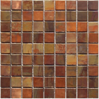 Piastrella mosaico metallo Rame brunito 3x3 cm su rete 30x30 cm