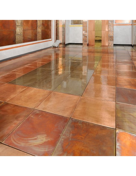 Piastrella mosaico metallo Rame brunito 3x3 cm su rete 30x30 cm