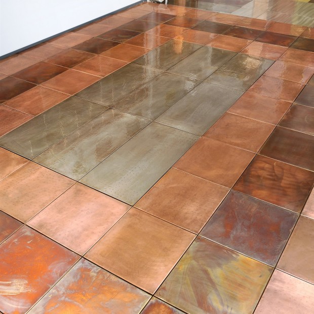 Metal mosaic tiles Rame brunito 3x3 cm su rete 30x30 cm
