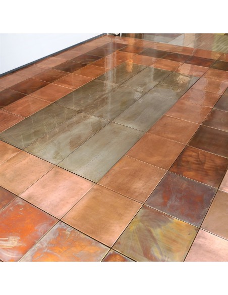 Piastrella mosaico metallo Rame brunito 3x3 cm su rete 30x30 cm