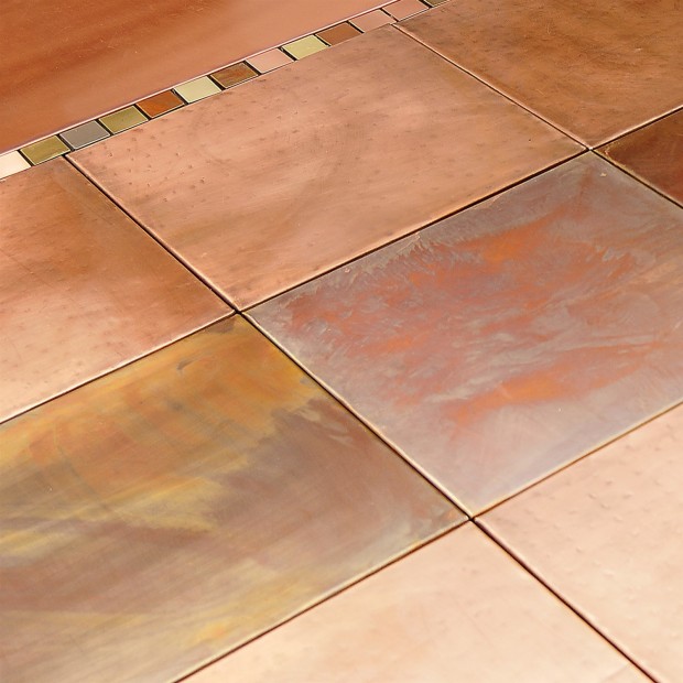 Metal mosaic tiles Rame brunito 3x3 cm su rete 30x30 cm