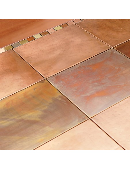Piastrella mosaico metallo Rame brunito 3x3 cm su rete 30x30 cm