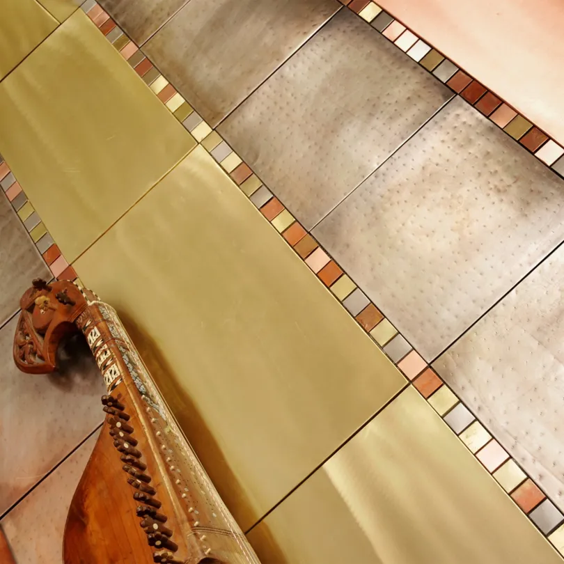 Metal mosaic tiles Alpacca reflex 3x3 cm su rete 30x30 cm