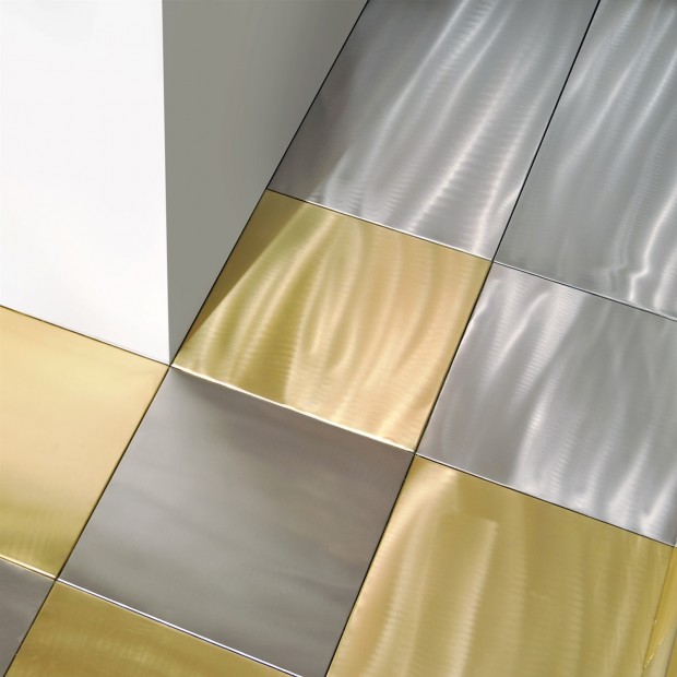 Metal mosaic tiles Alpacca reflex 3x3 cm su rete 30x30 cm