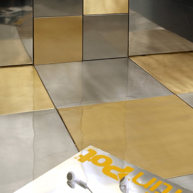 Metal mosaic tiles Alpacca reflex 3x3 cm su rete 30x30 cm