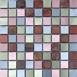 Piastrella mosaico metallo Le lamine mix 3x3 cm su rete 30x30 cm