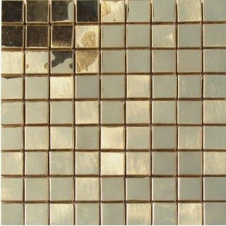Piastrella mosaico metallo Ottone reflex 3x3 cm su rete 30x30 cm