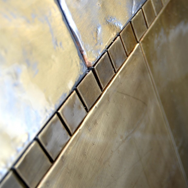 Metal mosaic tiles Ottone reflex 3x3 cm su rete 30x30 cm