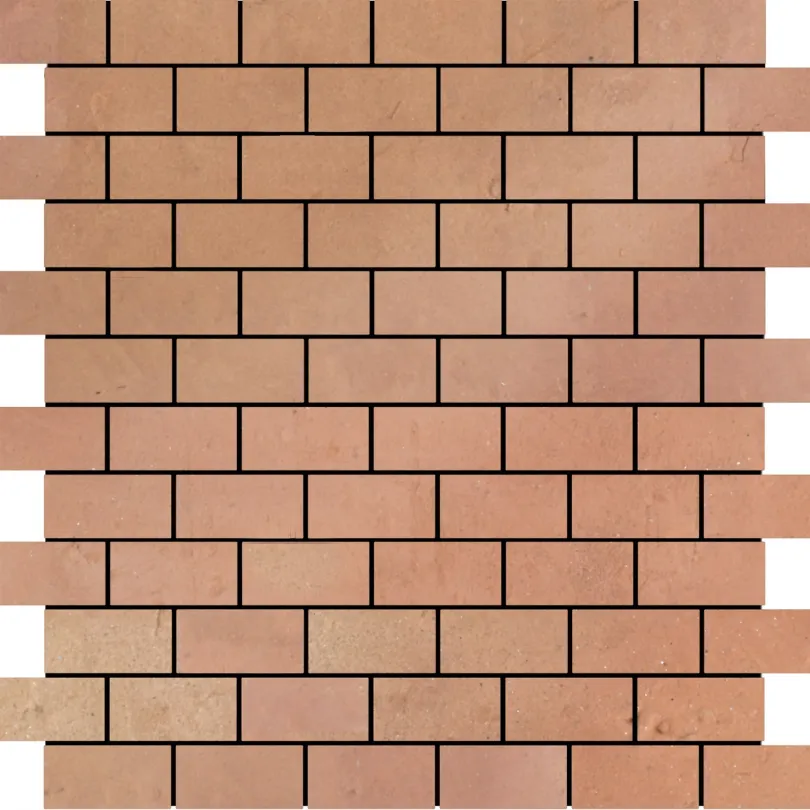 Handgefertigter vorbehandelter Cotto Mosaikfliesen Micro Ecologica 2,5x5 cm auf Netz 30x30 cm
