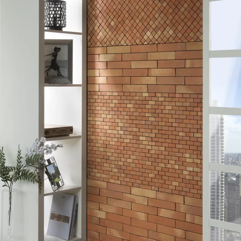 Handmade Cotto mosaic tiles Micro Ecologica pretreated 2,5x5 cm on mesh 30x30 cm