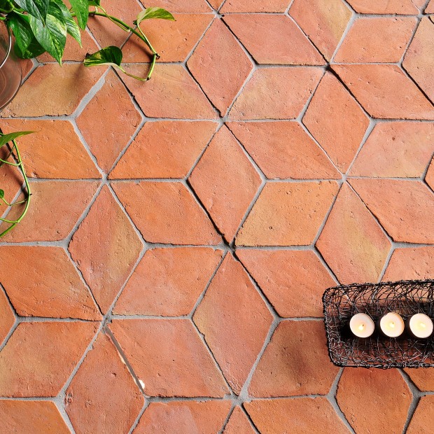 Handmade terracotta tiles with treatment rhombus 13x23,5 cm