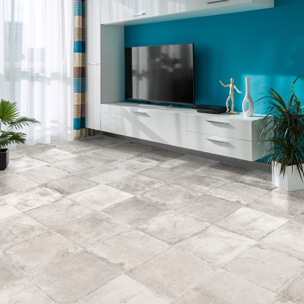 White antique cement effect porcelain Open Horizon 30x30 cm