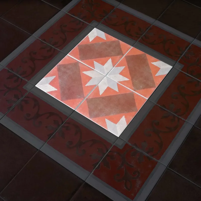 Piastrella decorata cementina decoro rosso