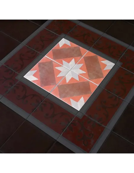 Piastrella decorata cementina decoro rosso Piastrella decorata cementina decoro rosso