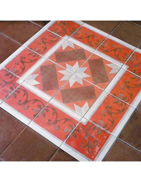Piastrella decorata cementina decoro rosso Piastrella decorata cementina decoro rosso