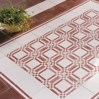 Piastrella decorata cementina bianco e brunito fascia 2