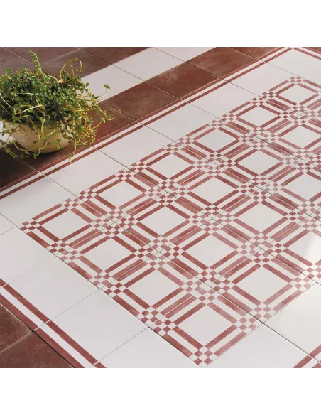 Piastrella decorata cementina bianco e brunito fascia Piastrella decorata cementina bianco e brunito fascia