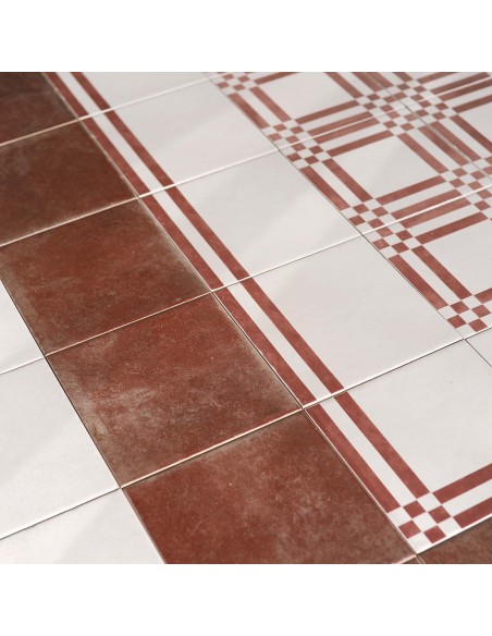 Piastrella decorata cementina bianco e brunito fascia Piastrella decorata cementina bianco e brunito fascia
