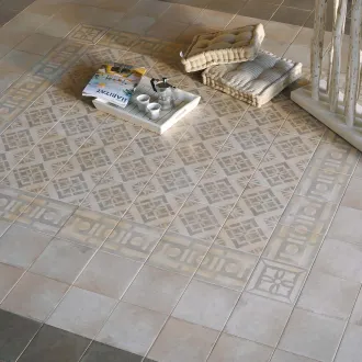 Piastrella decorata cementina angolo petali grigio 2