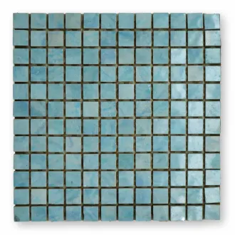 Piastrelle mosaico lucide turchese 2x2 cm su rete 2