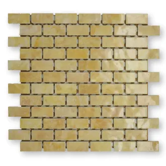 Piastrelle mosaico giallo ambra 2x5 cm su rete 2