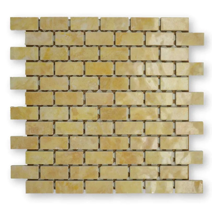 Piastrelle mosaico giallo ambra 2x5 cm su rete