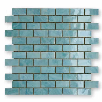 Piastrelle mosaico lucide turchese 2x5 cm su rete 2