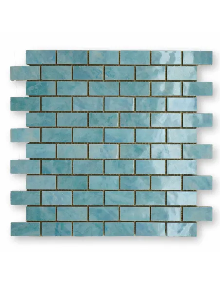 Piastrelle mosaico lucide turchese 2x5 cm su rete Piastrelle mosaico lucide turchese 2x5 cm su rete